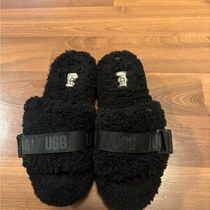 UGG Black Fuzzy Slide Slippers